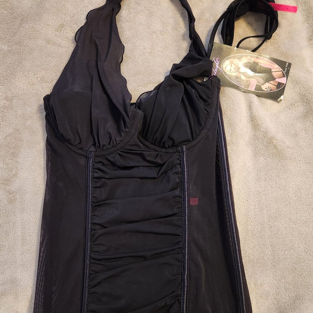 Seven Til Midnight Black Corset Lingerie Set Style: 9568 L Nylon Spandex